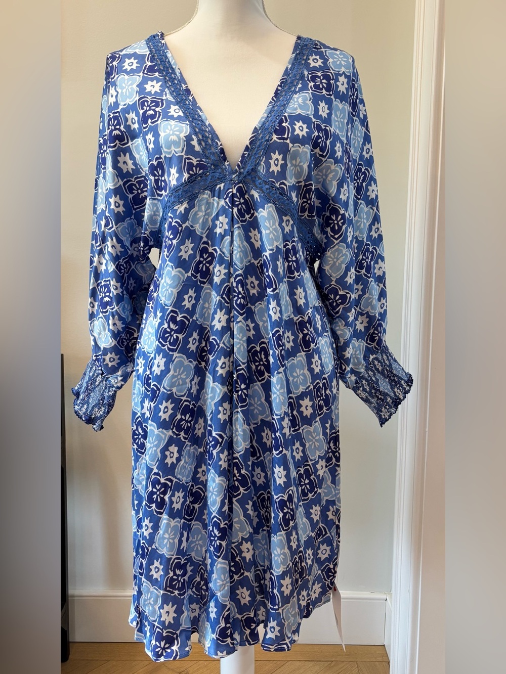 Poupette St. Barth Long Sleeve Coverup Dress, Size S/M Vacation Beach Resortwear